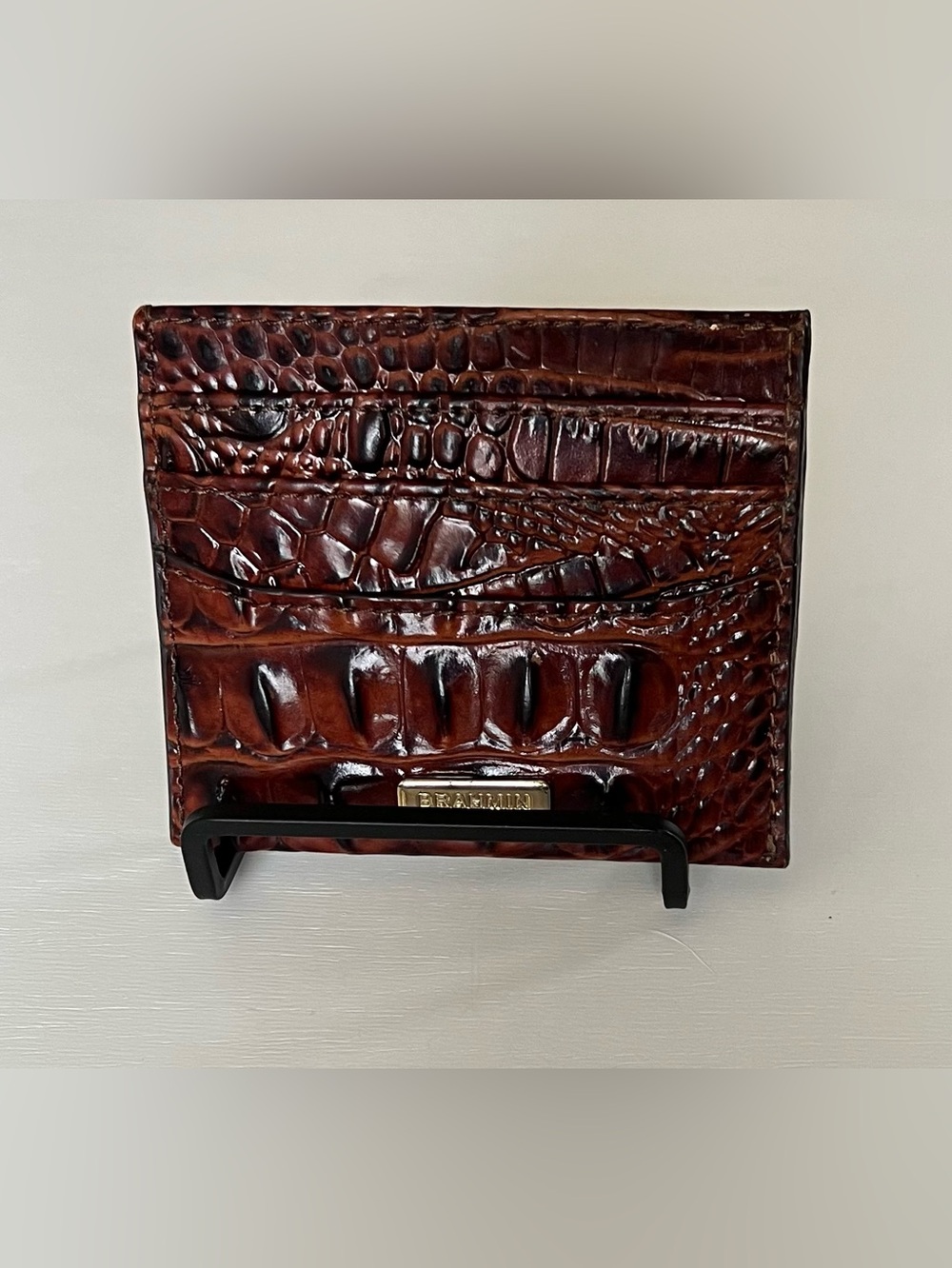 Brahmin Glossy Embossed Croc Card Holder - Deep Brown